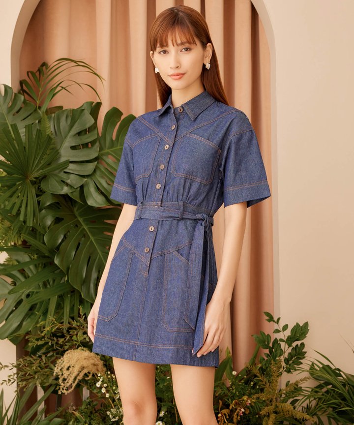 Bodrum Contrast Stitch Shirtdress - Dark Wash