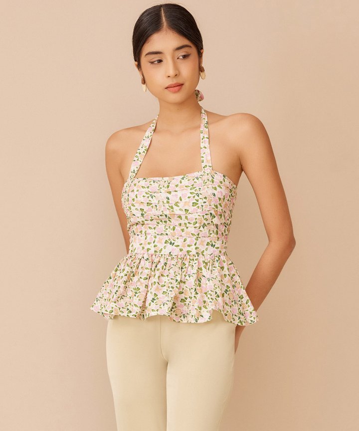 Edena Halter Peplum Top - White
