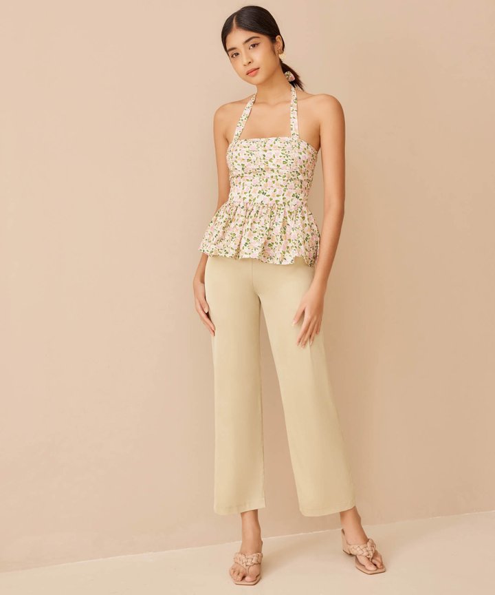 Edena Halter Peplum Top - White