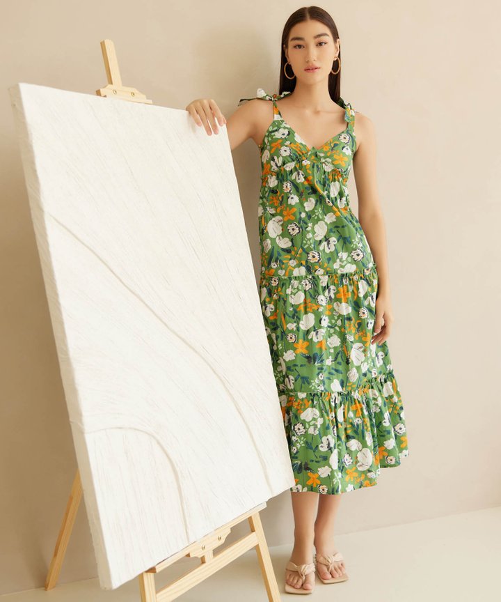 Rossum Floral Tie Shoulder Maxi Dress - Forest